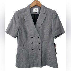 Le Suit Petite Blazer Women’s 6P Black White Houndstooth Short Sleeve NWT $200